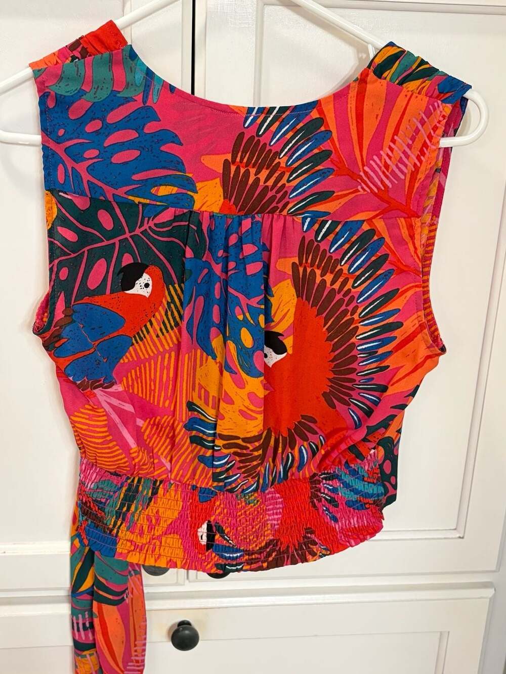 Joie Sleeveless Wrap Tropical Parrot Print Side Tie Pink Orange Top, M - Picture 8 of 8